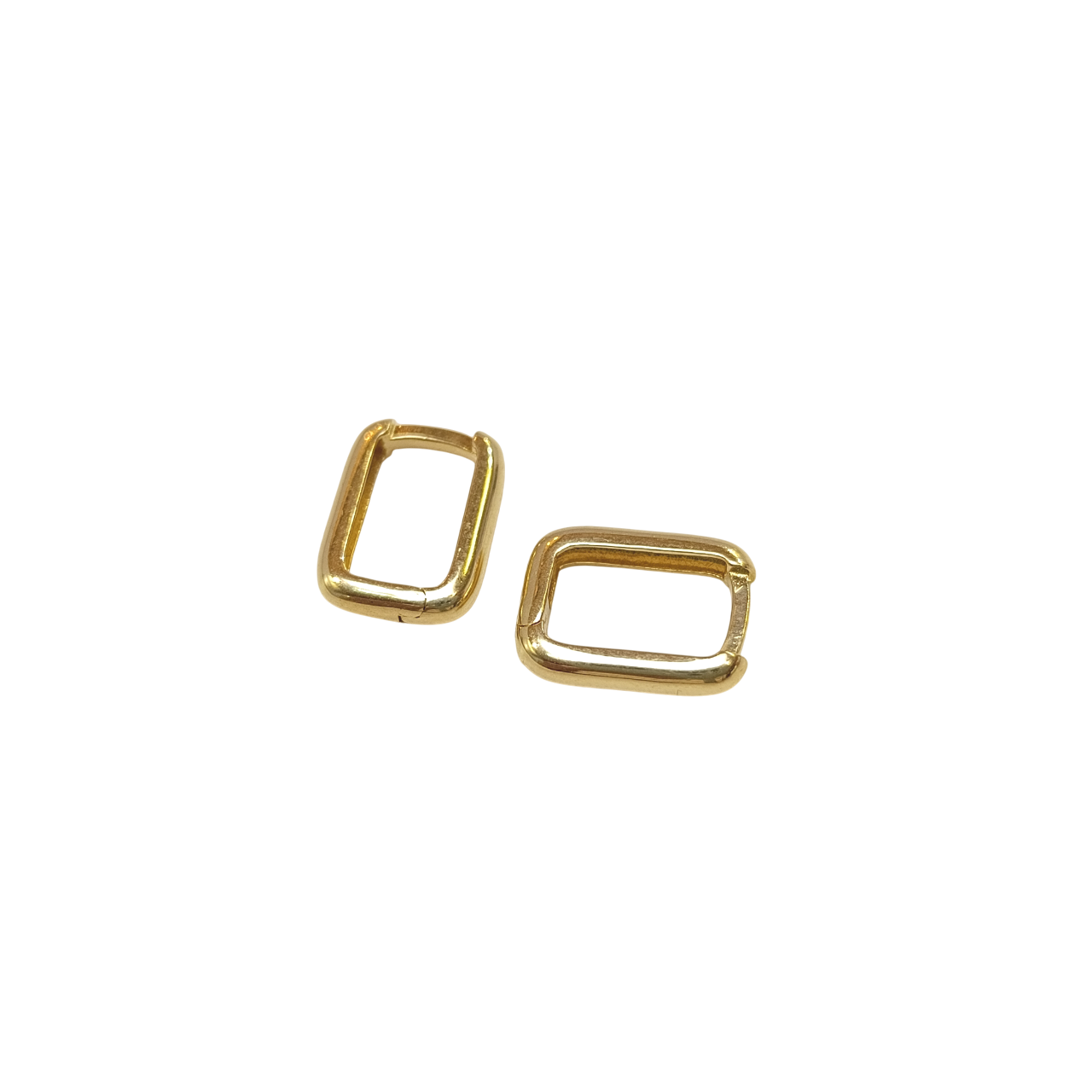 13.5mm Geniş Ataç Dikdörtgen Halka Küpe 14 Ayar Altın HD VİDEOLU