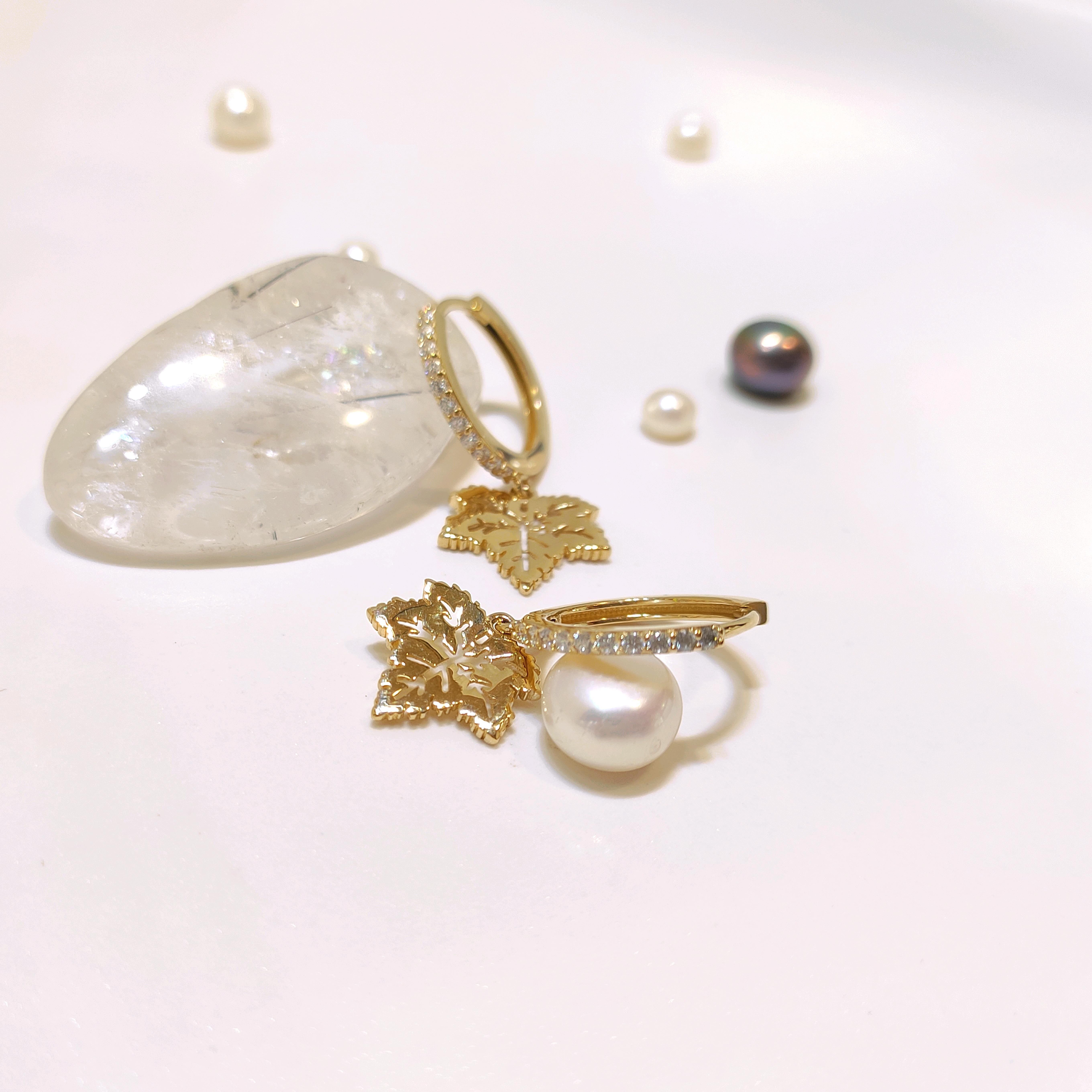 15.5mm Sallanan Çınar Yapraklı Hagi Halka Küpe 14 Ayar Altın HD VİDEOLU