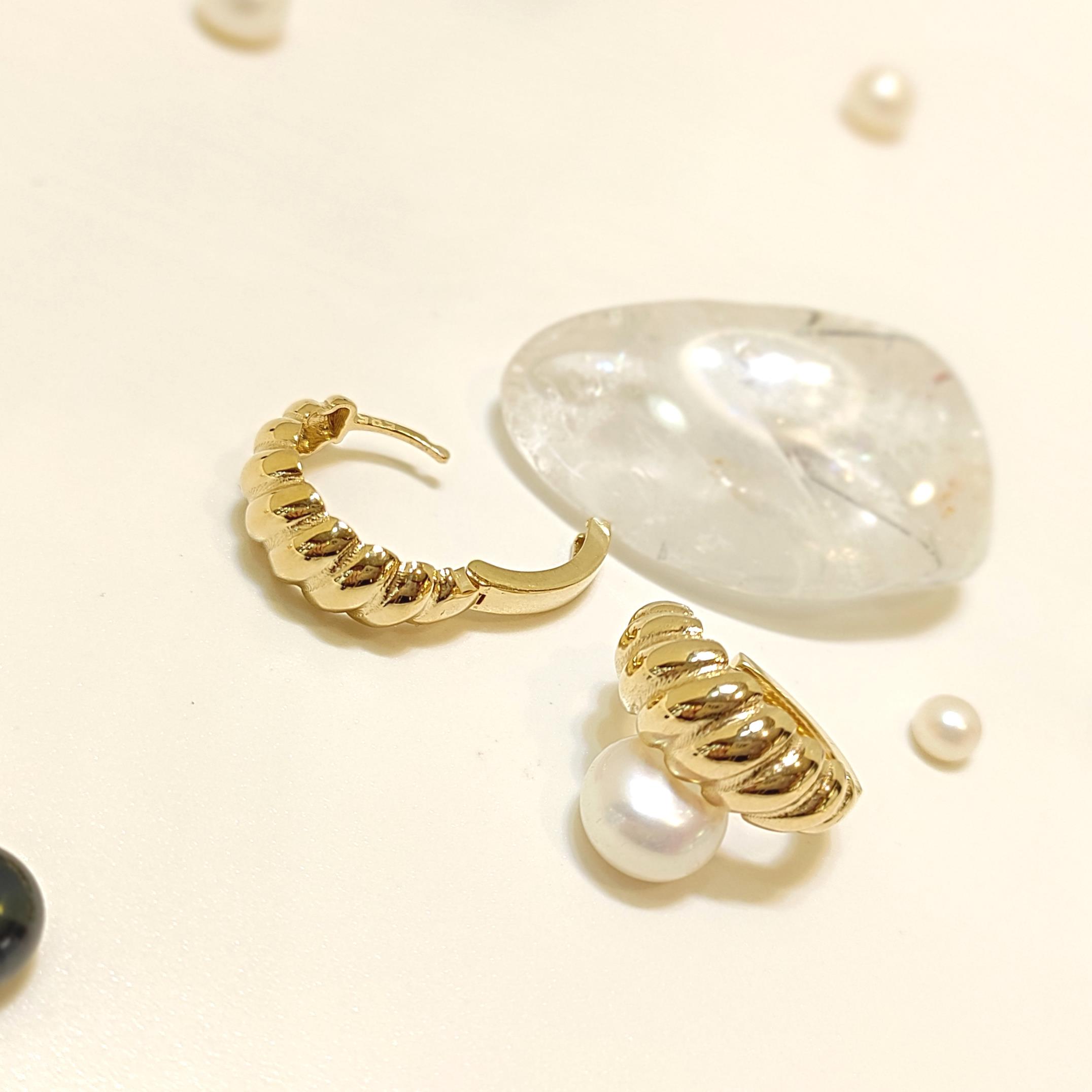 16.5mm İstiridye Halka Hagi Küpe 14 Ayar Altın HD VİDEOLU