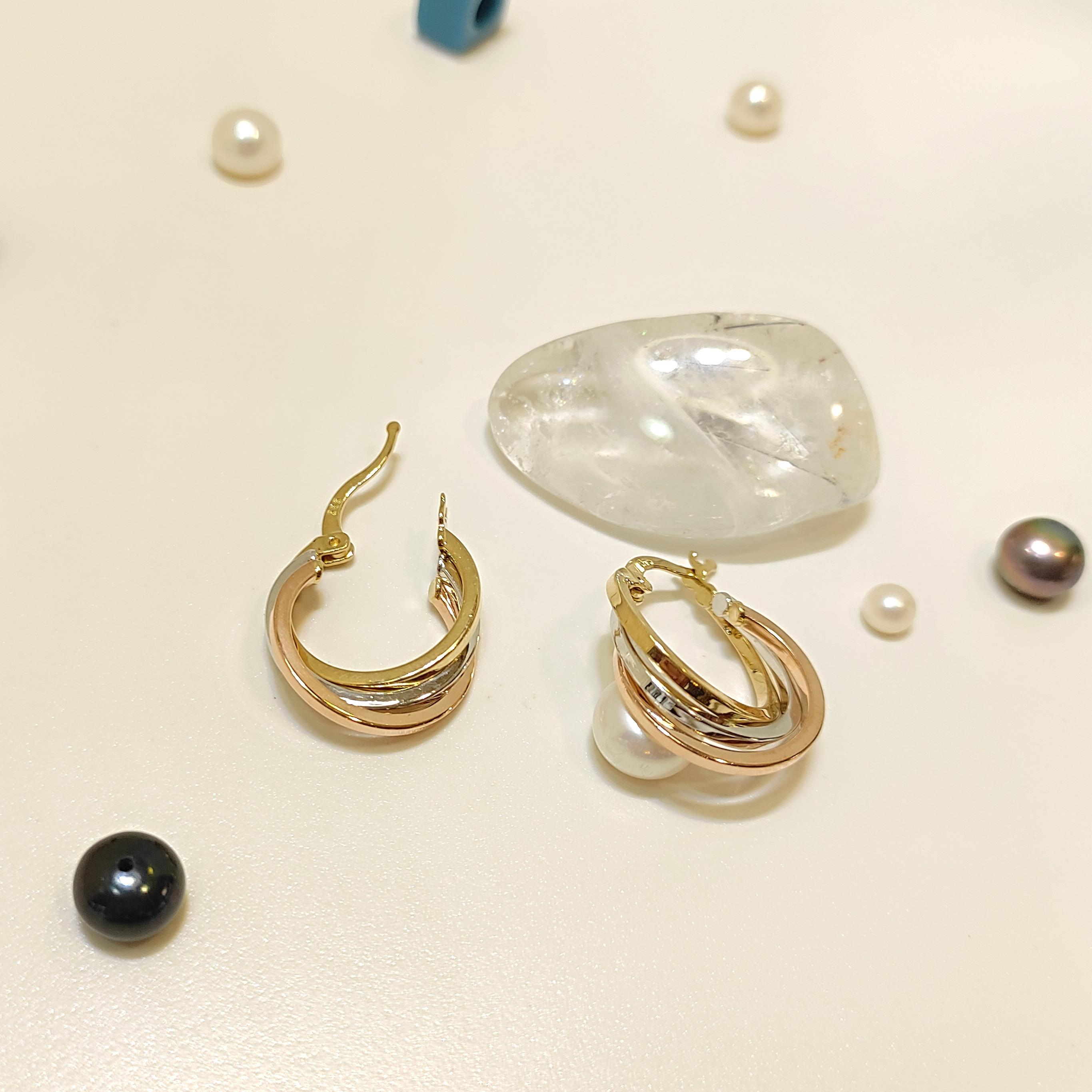 17.2mm Üçlü Halka Küpe 14 Ayar Altın HD VİDEOLU