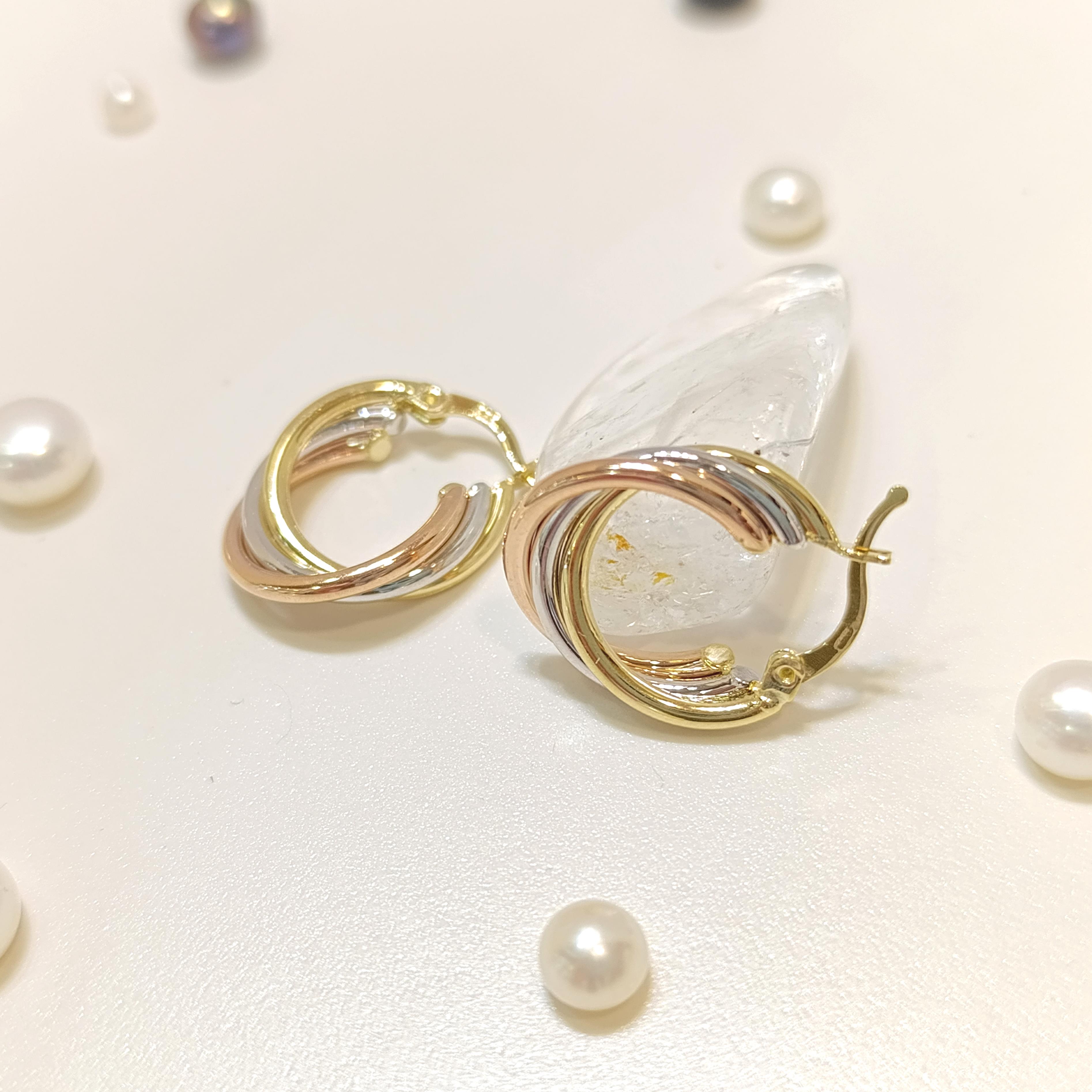 17mm Üçlü Halka Küpe 14 Ayar Altın HD VİDEOLU