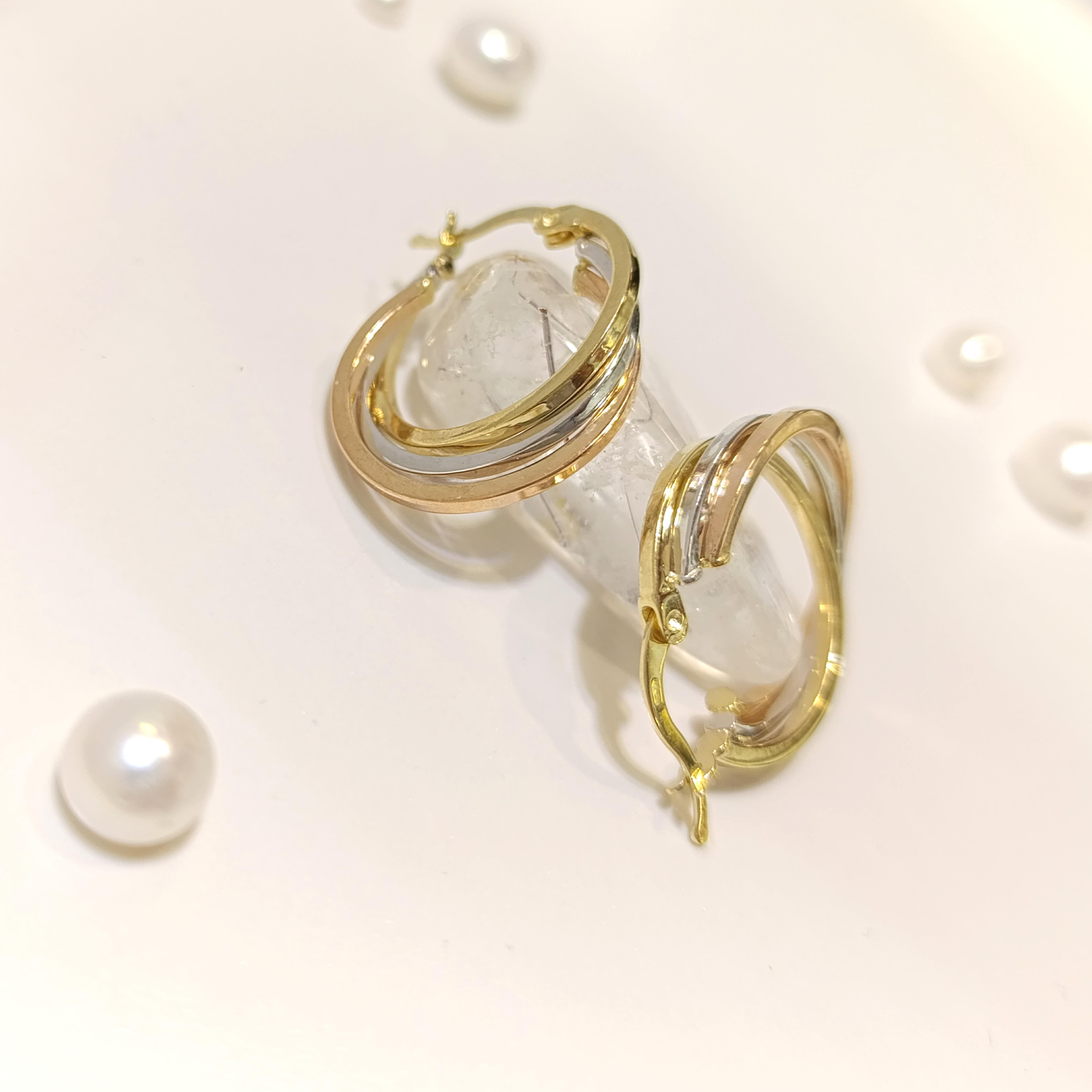 20mm Üç Renkli Halka Küpe 14 Ayar Altın HD VİDEOLU