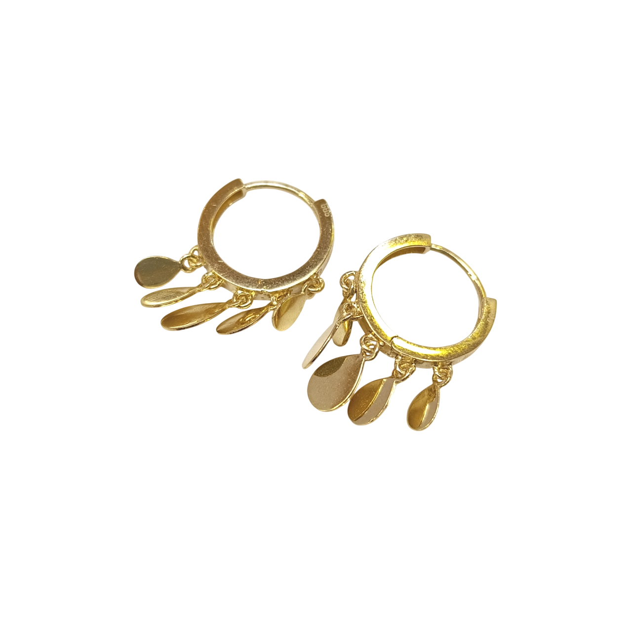 23.5mm Damla Pullu Halka Küpe 14 Ayar Altın HD VİDEOLU