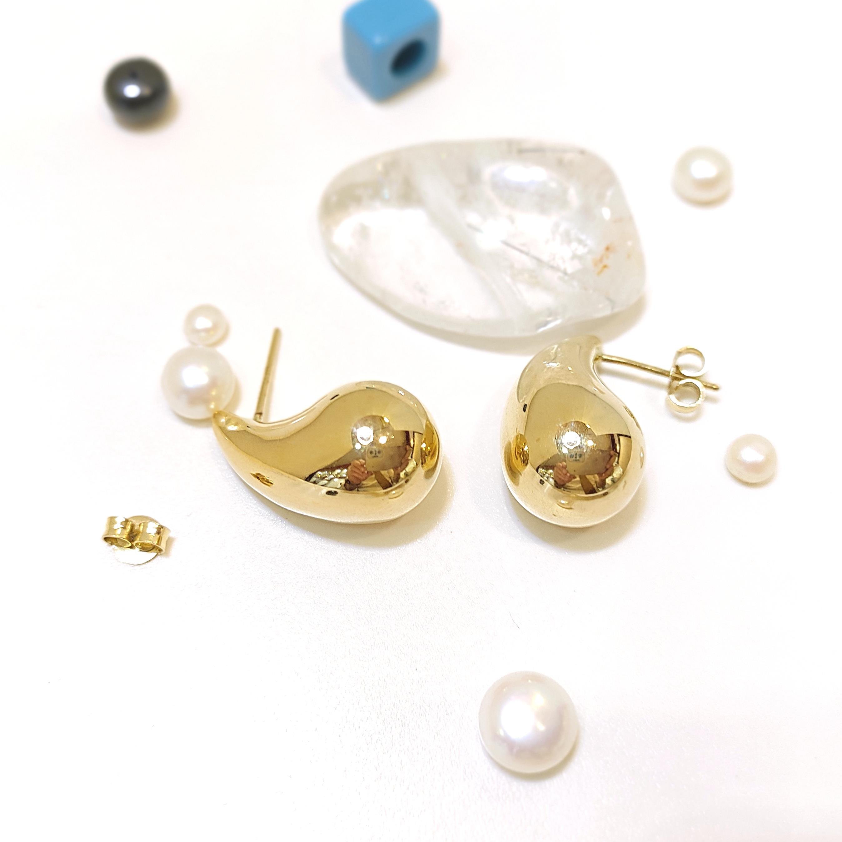 23mm Damla Vidalı Küpe 14 Ayar Altın 