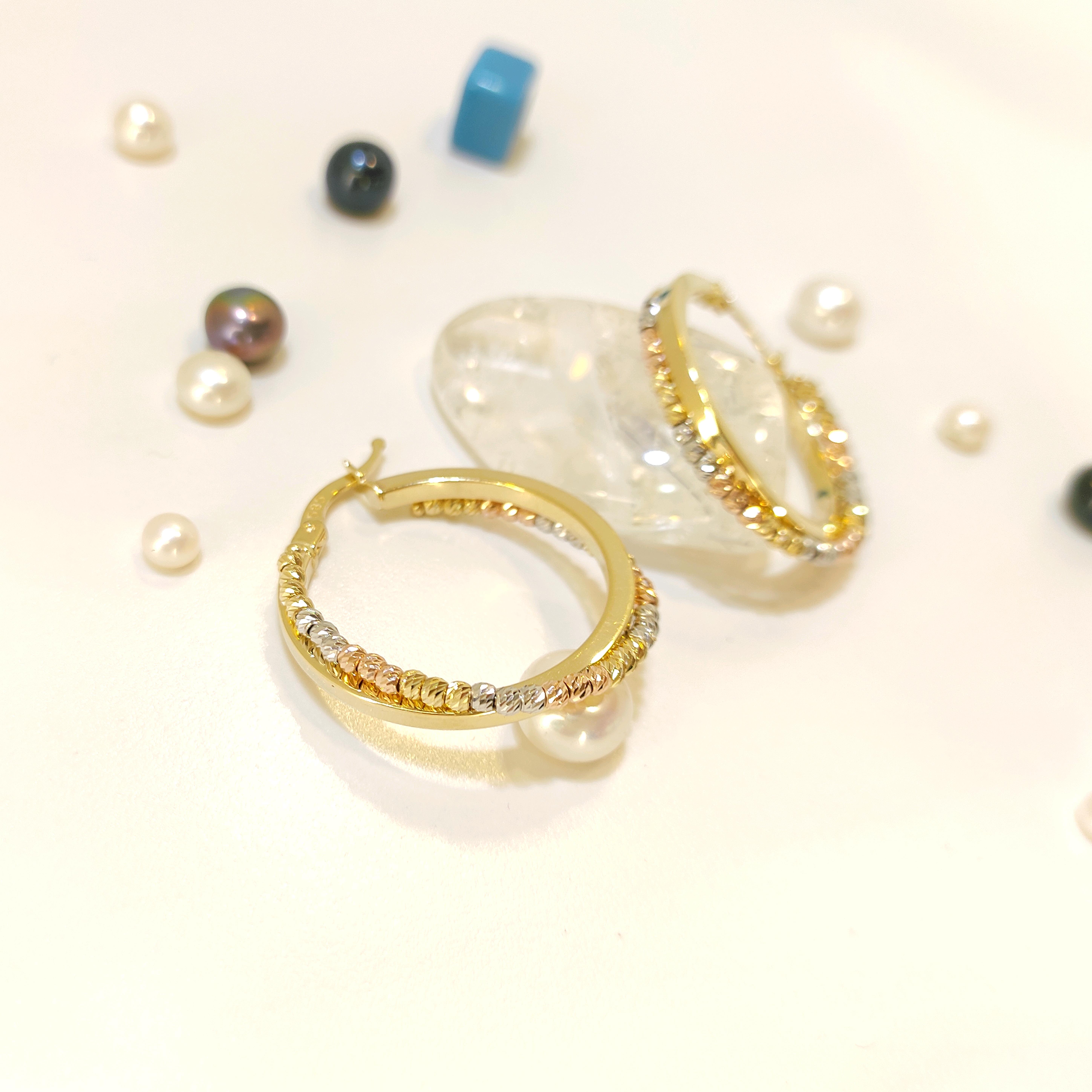 26mm Dorika Toplu İkili Halka Küpe 14 Ayar Altın 