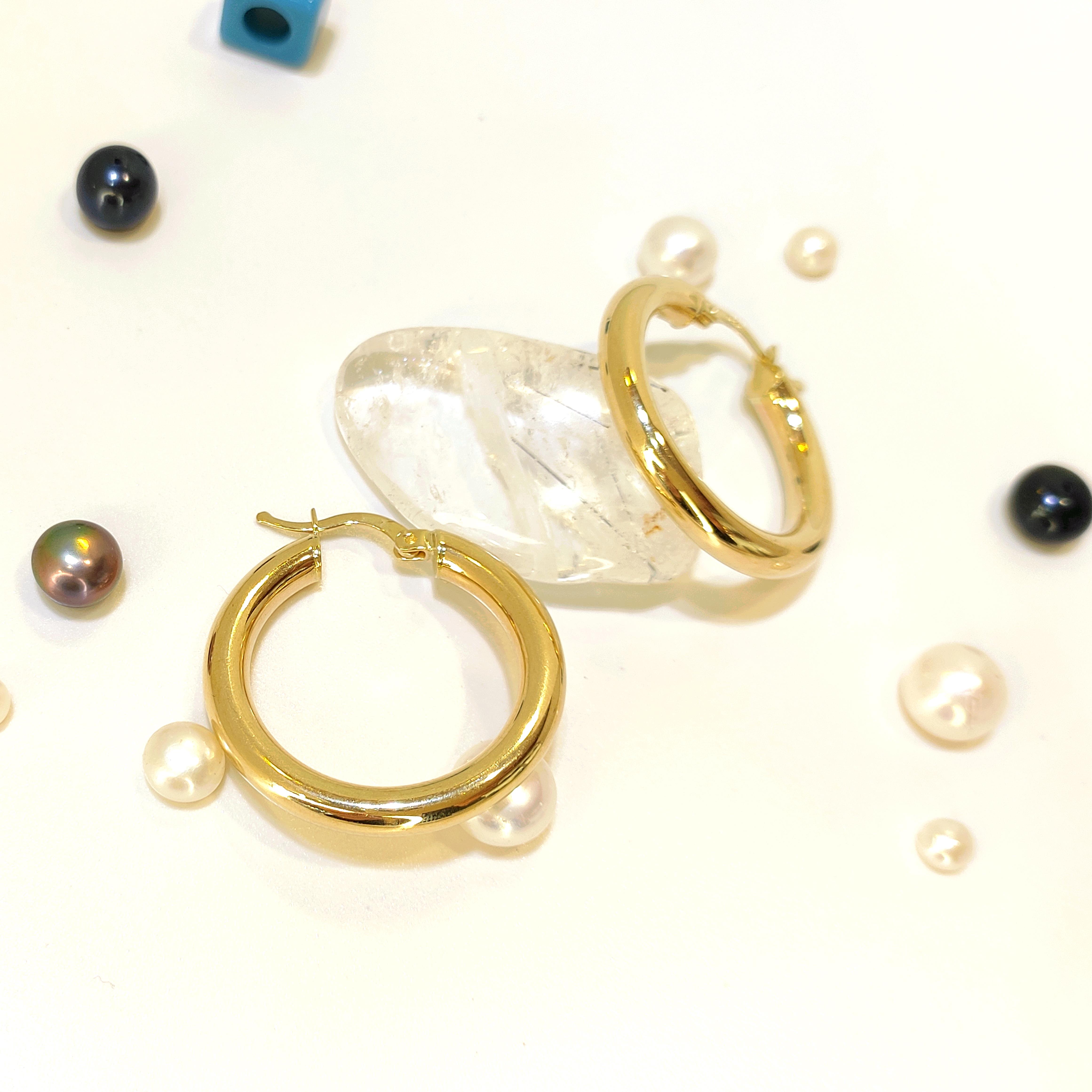 28.5mm Halka Küpe 14 Ayar Altın 