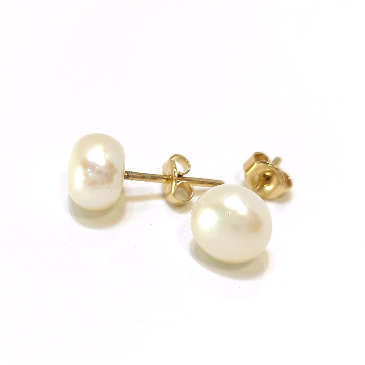 9.2mm İnci Vidalı Küpe 14 Ayar Altın 4K VİDEOLU