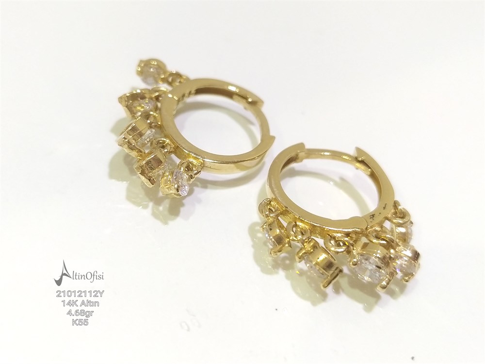 Beş TAş Halka Küpe  14 Ayar Altın