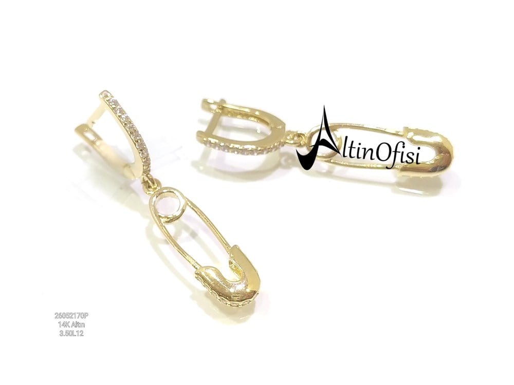 Çengelli İğne Figürlü Sallanan Küpe 14 Ayar Altın