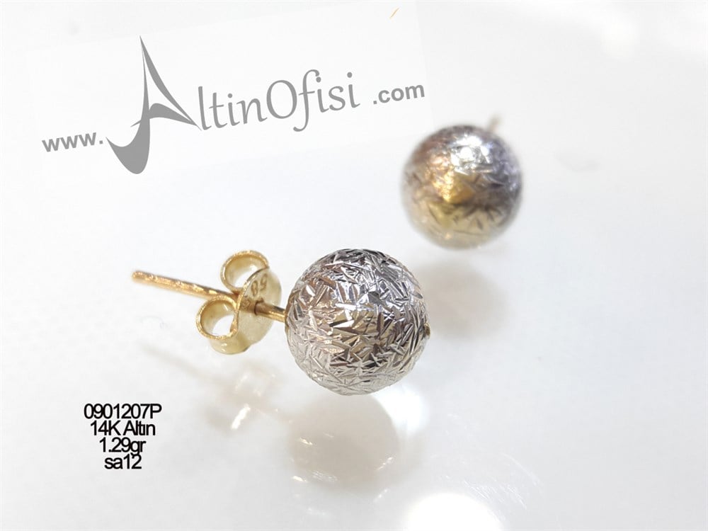 Çizik Top Küpe 14 Ayar Altın 3 Boyutlu Resim