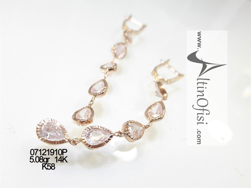 Damla Taşlı Sallanan Küpe 14 Ayar Altın