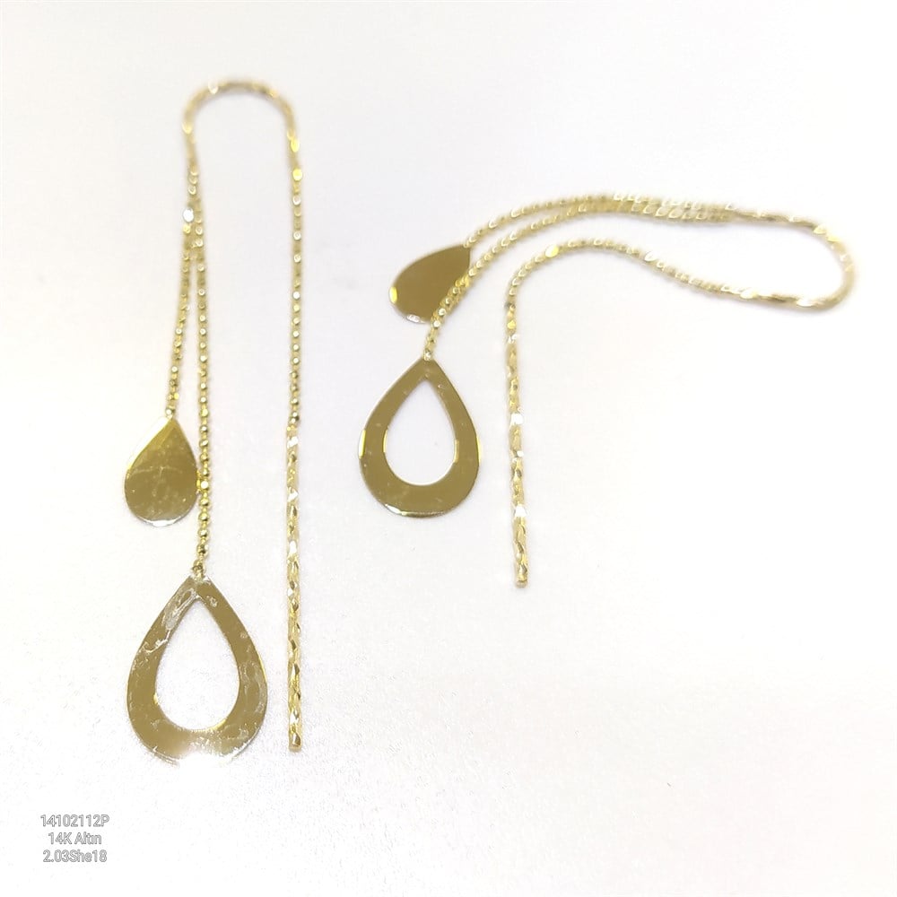 Damla Zincir Sallanan Küpe 14 Ayar Altın