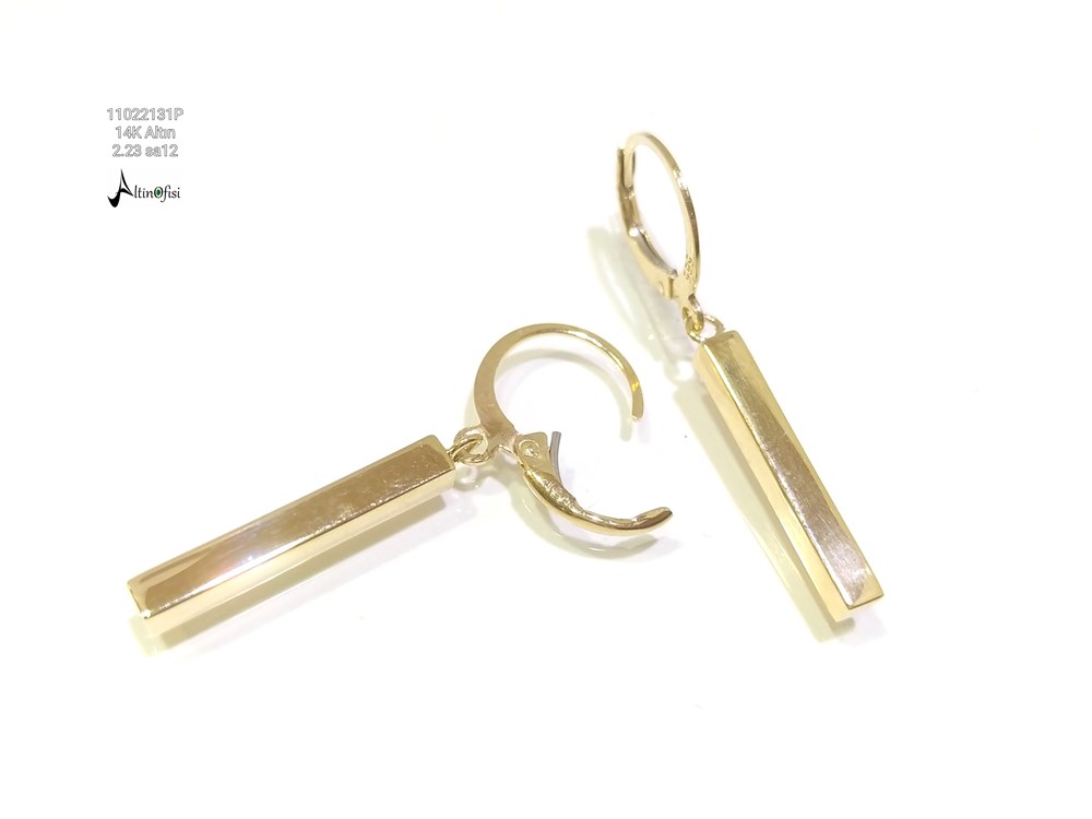 Dikdörtgen Prizma Sallanan Küpe  14 Ayar Altın