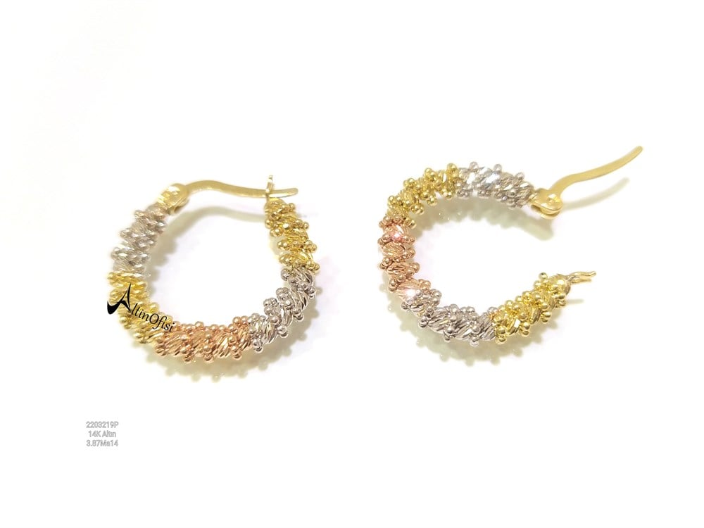 Dorika Toplu Halka Küpe 14 Ayar Altın