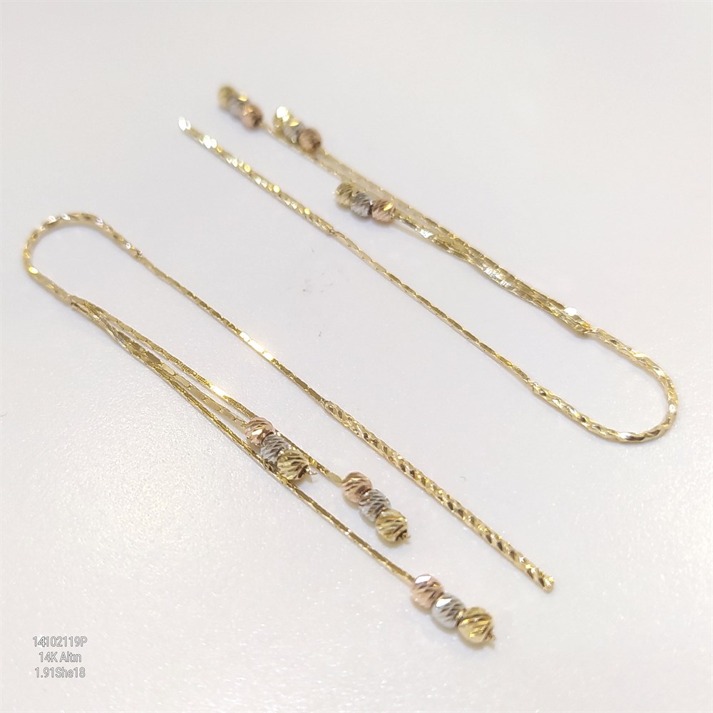 Dorika Toplu Zincir Sallanan Küpe 14 Ayar Altın