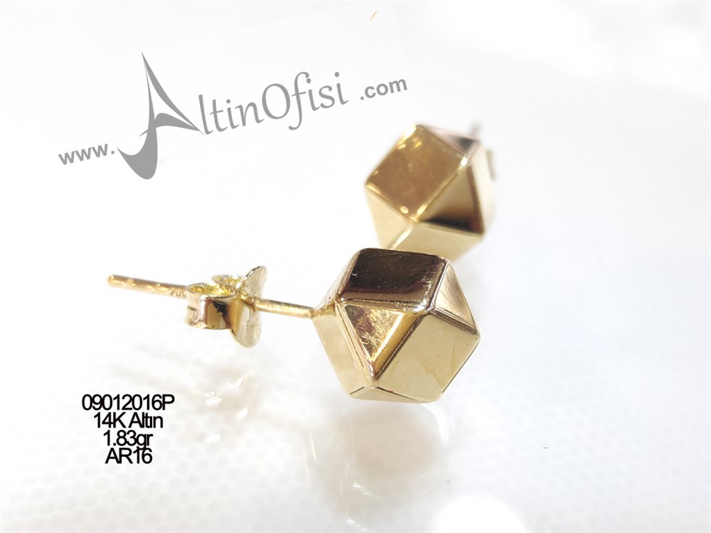 Geometrik Top Küpe 14 Ayar Altın 3 Boyutlu Resim