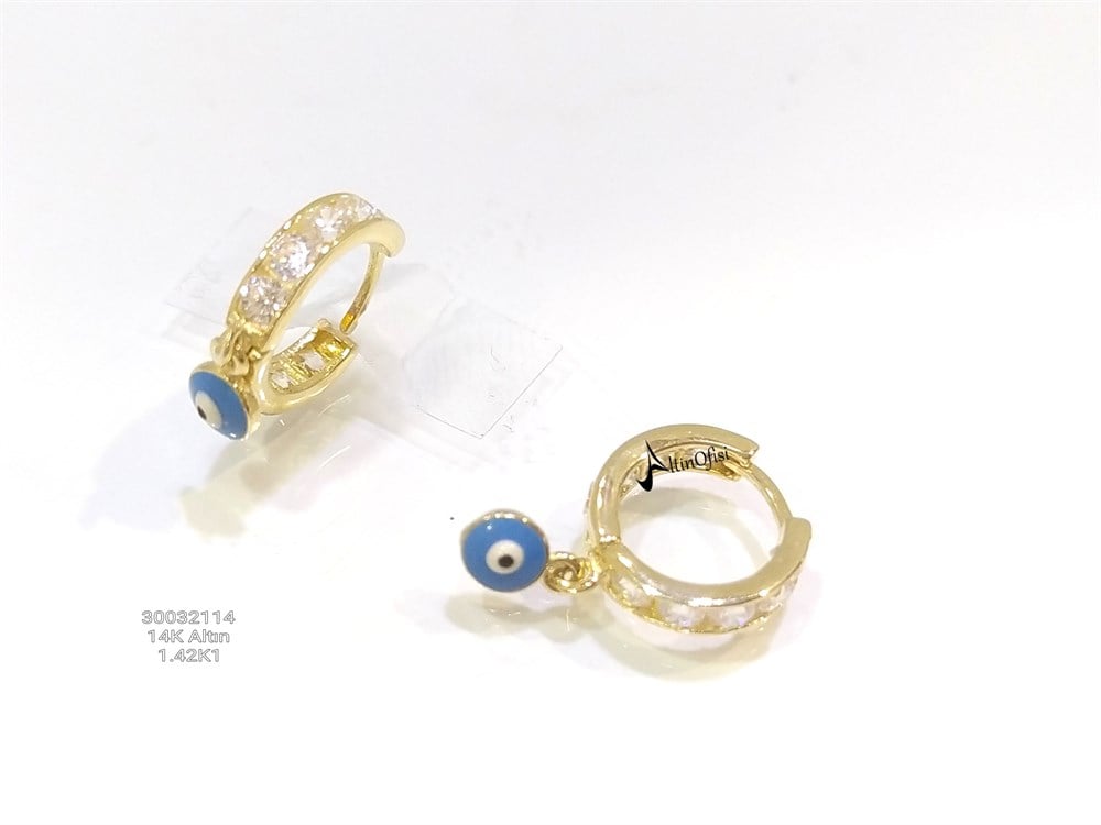 Göz Boncuğu Sallanan Halka Küpe  14 Ayar Altın