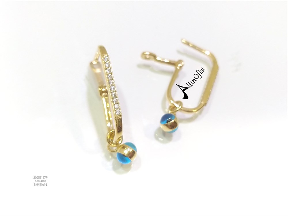 Göz Boncuklu Sallanan Halka Küpe 14 Ayar Altın