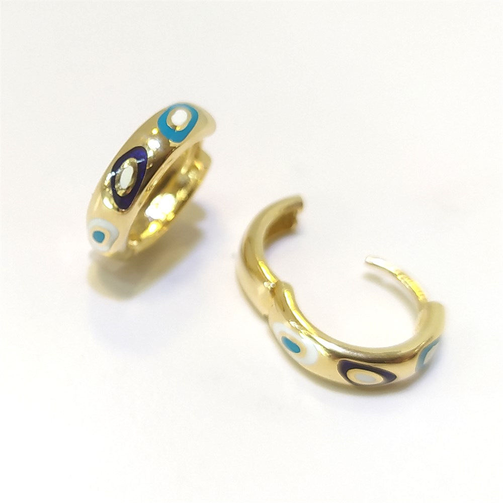 Göz Mineli Halka Hagi Küpe 14 Ayar Altın