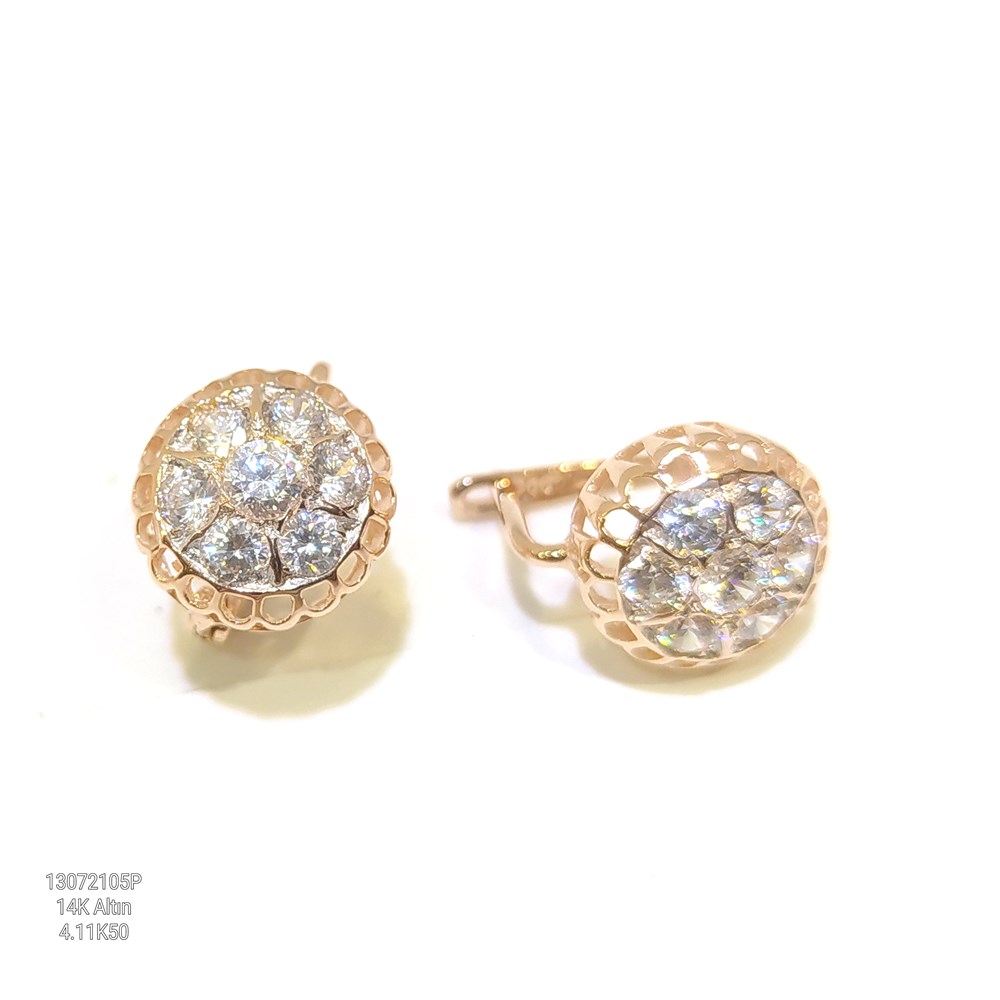 Gül Modeli Küpe 14 Ayar Altın