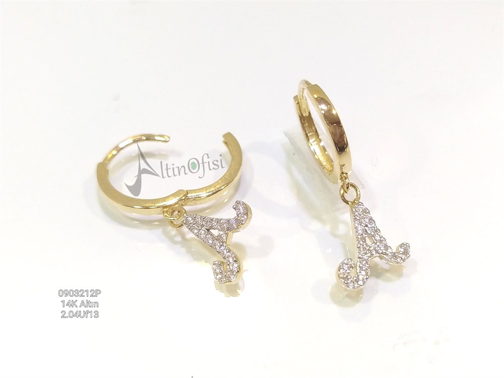 Harf Halka Sallan Küpe  14 Ayar Altın