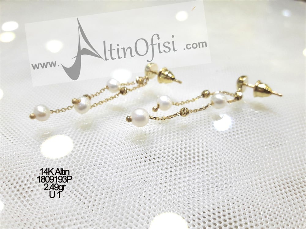 İnci Dorika Toplu Küpe 14 Ayar Altın
