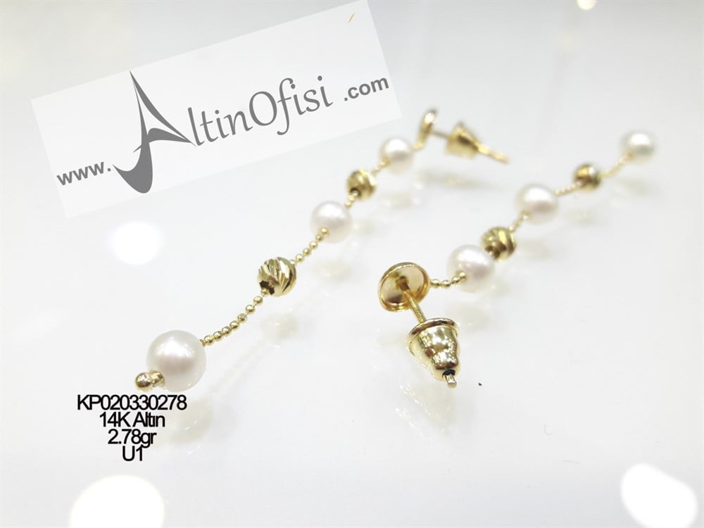 İnci Küpe 14 Ayar Altın