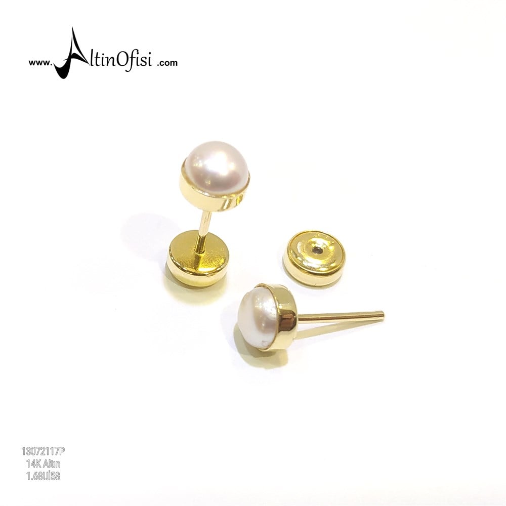 İnci Küpe 14 Ayar Altın