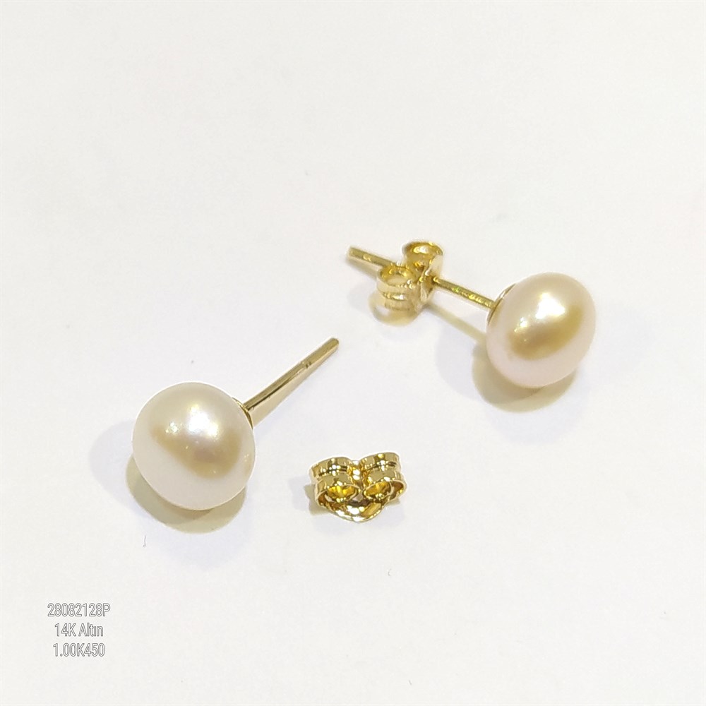 İnci Vidalı Küpe 14 Ayar Altın