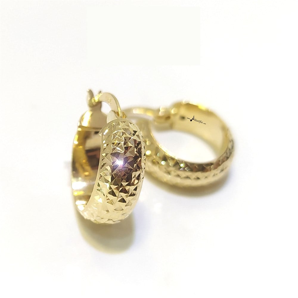 Kalemli Küpe Halka Küpe 14 Ayar Altın