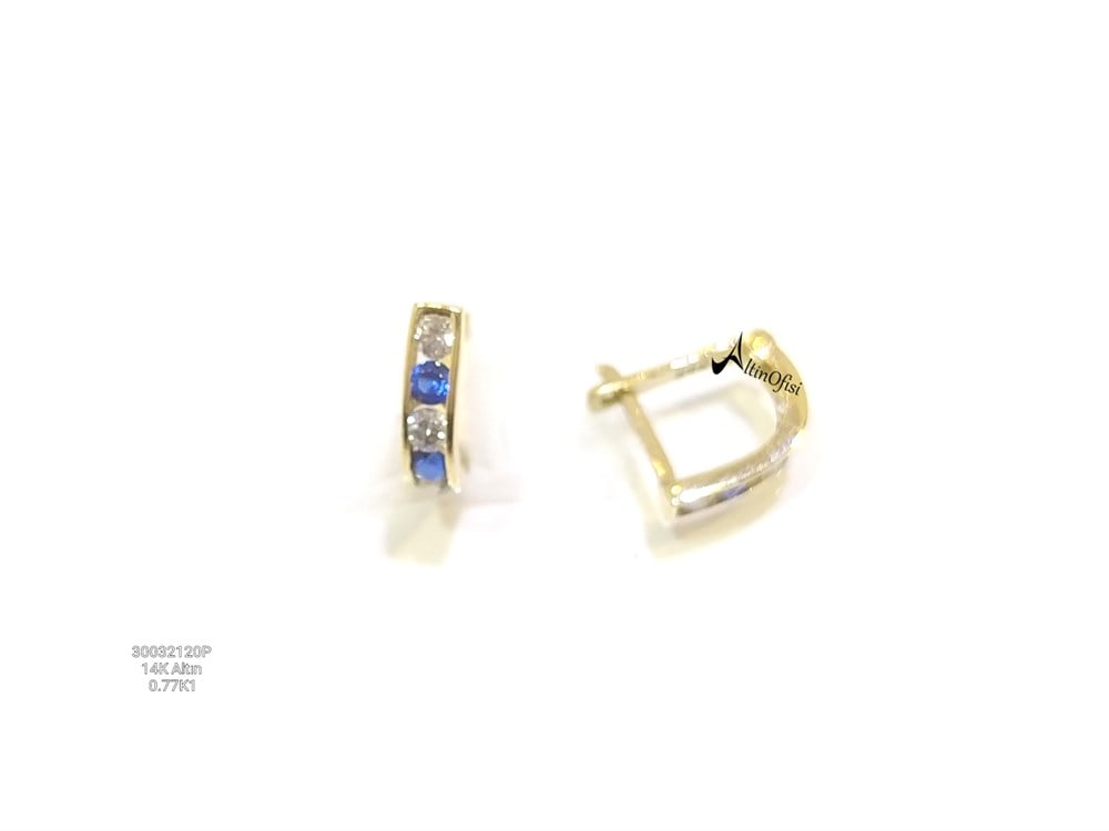 Lacivert Taşlı Çocuk Küpe  14 Ayar Altın