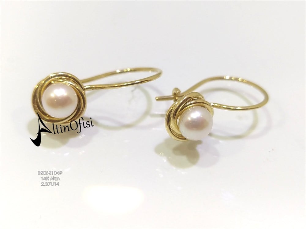 Olimpiyat  İnci Küpe 14 Ayar Altın