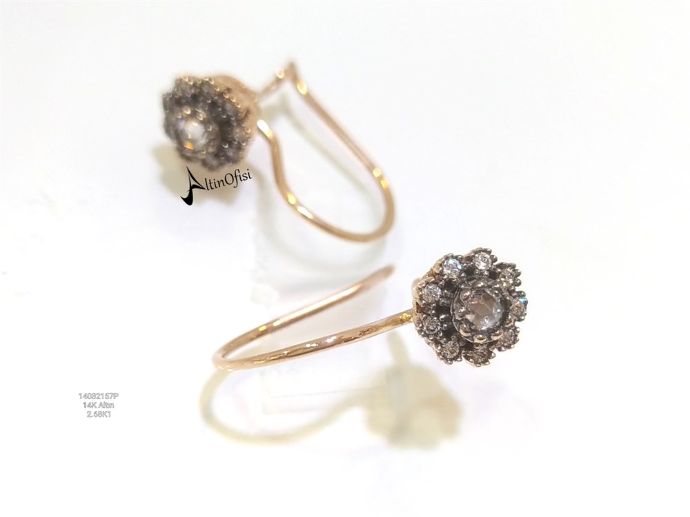 Otantik Tek Taş Sallanan  Küpe  14 Ayar Altın