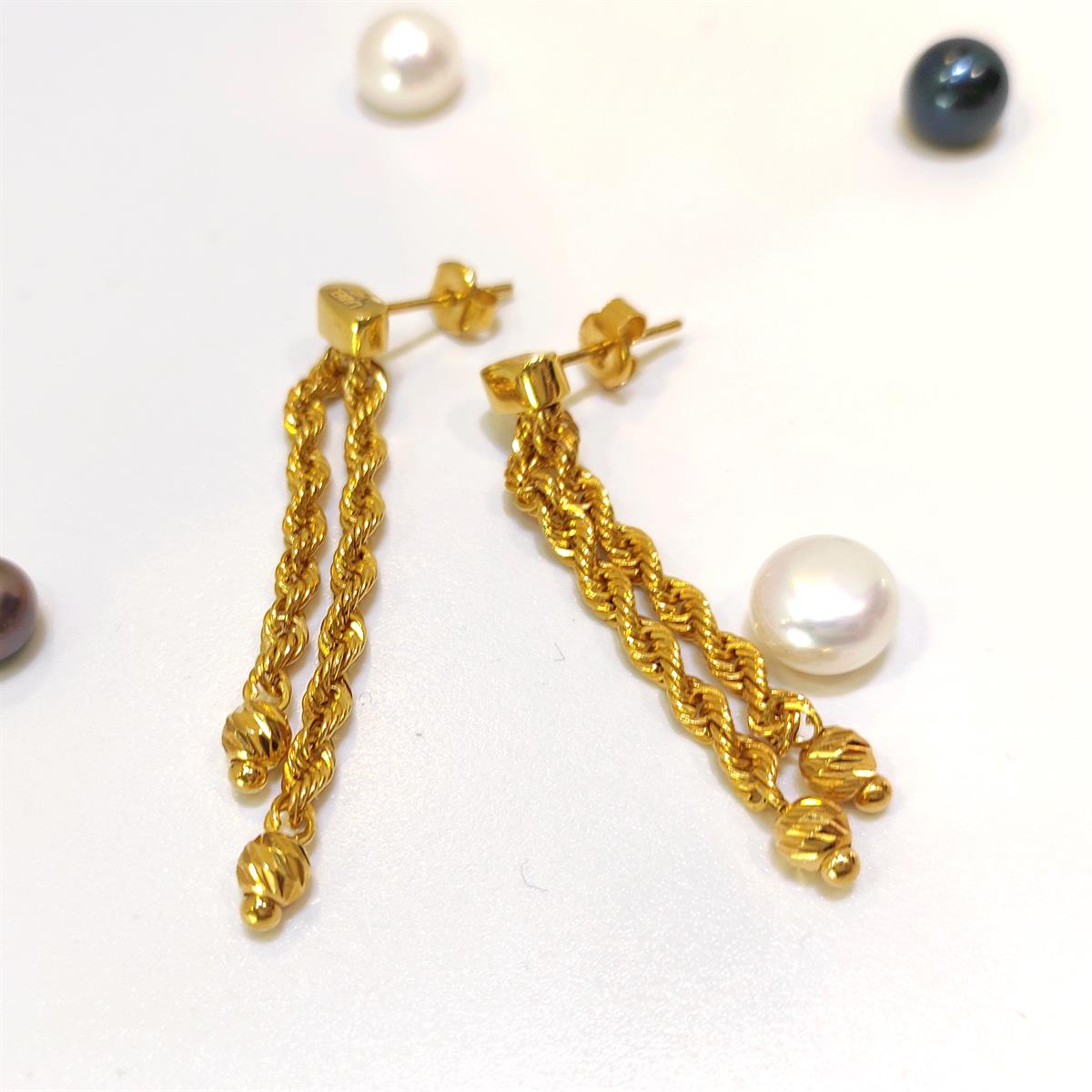 Sallanan Halat Zincir Vidalı Küpe 14 Ayar Altın HD VİDEOLU