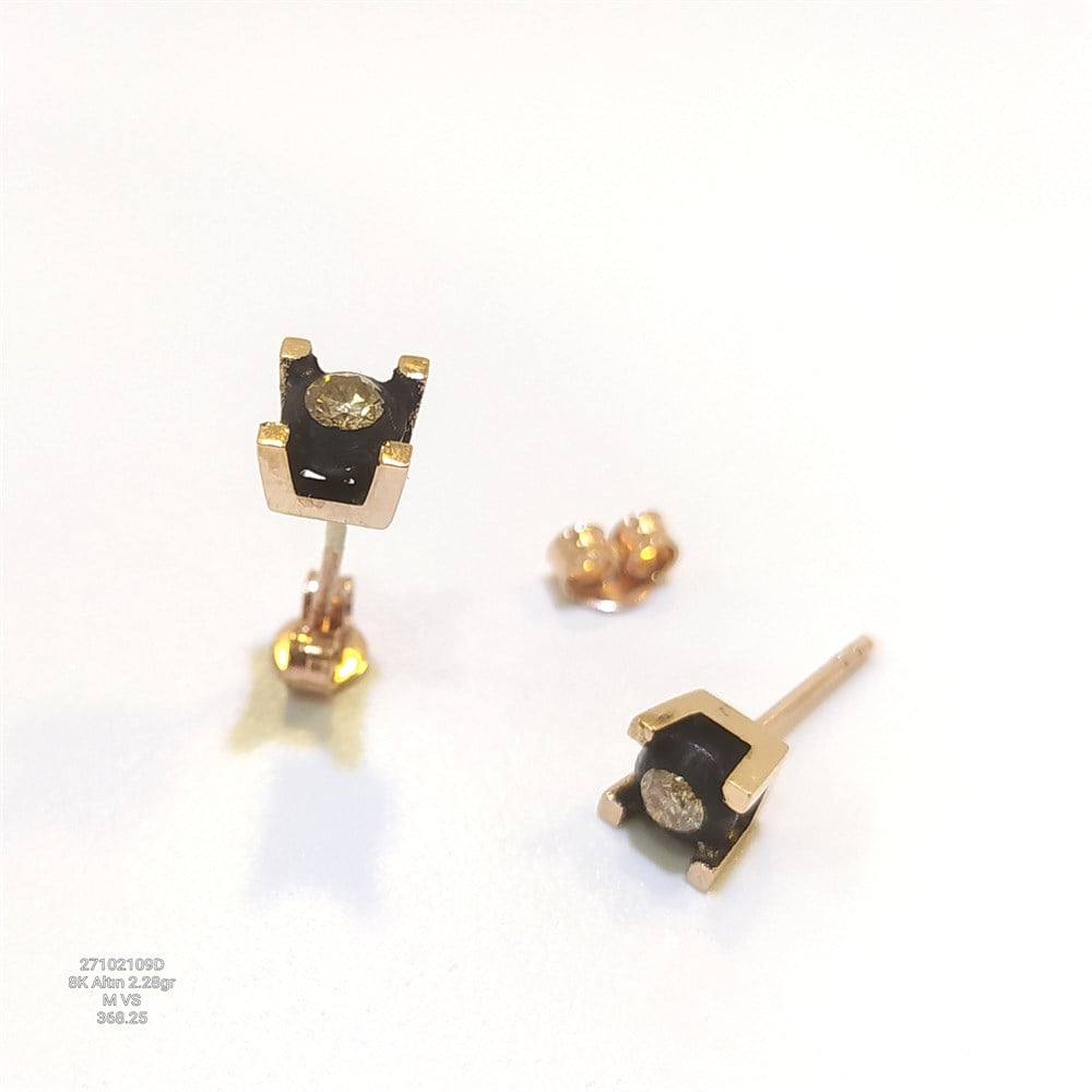 Sarı Elmas Taşlı  0,20ct Küpe