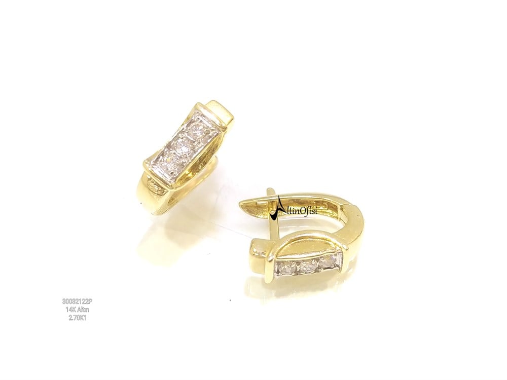 TAşlı J küpe 14 Ayar Altın