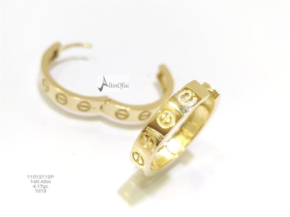 Taşlı Vida Başı Halka Küpe  14 Ayar Altın