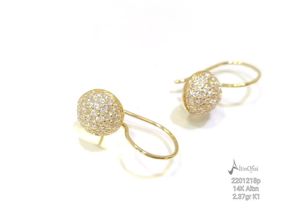 Top Küpe  14 Ayar Altın