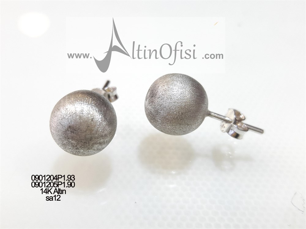 Top Vidalı Küpe 14 Ayar Altın 3 Boyutlu Resim