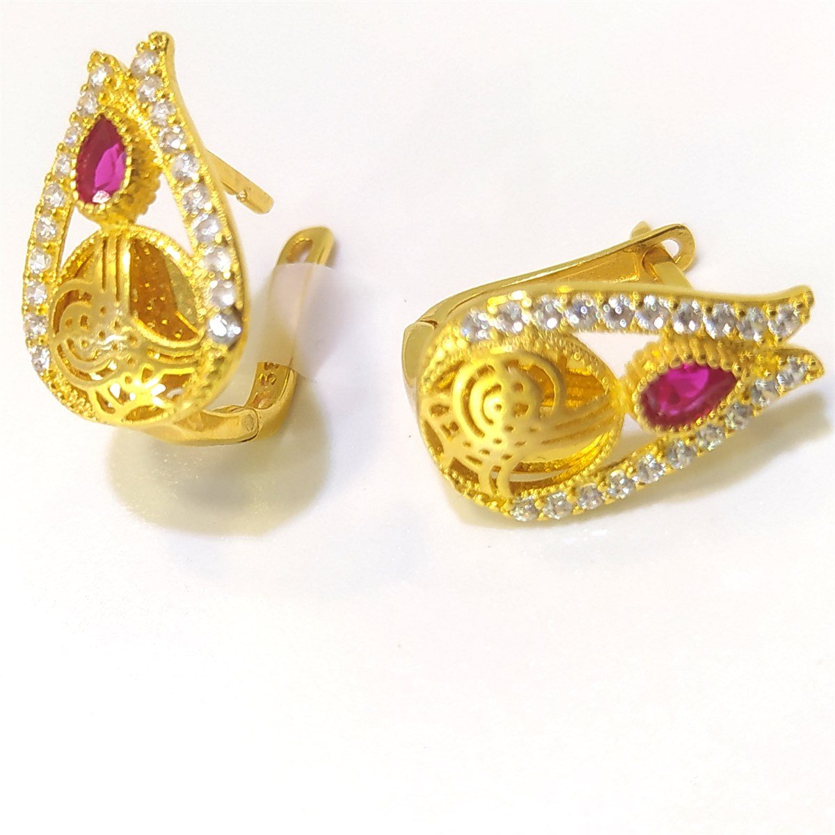 Tuğralı Lale Figürlü Küpe 14 Ayar Altın