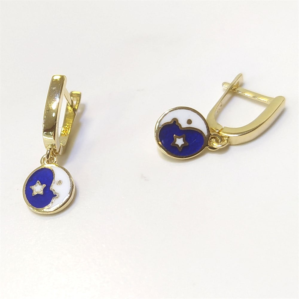 Yin Yang sallanan Küpe 14 Ayar Altın