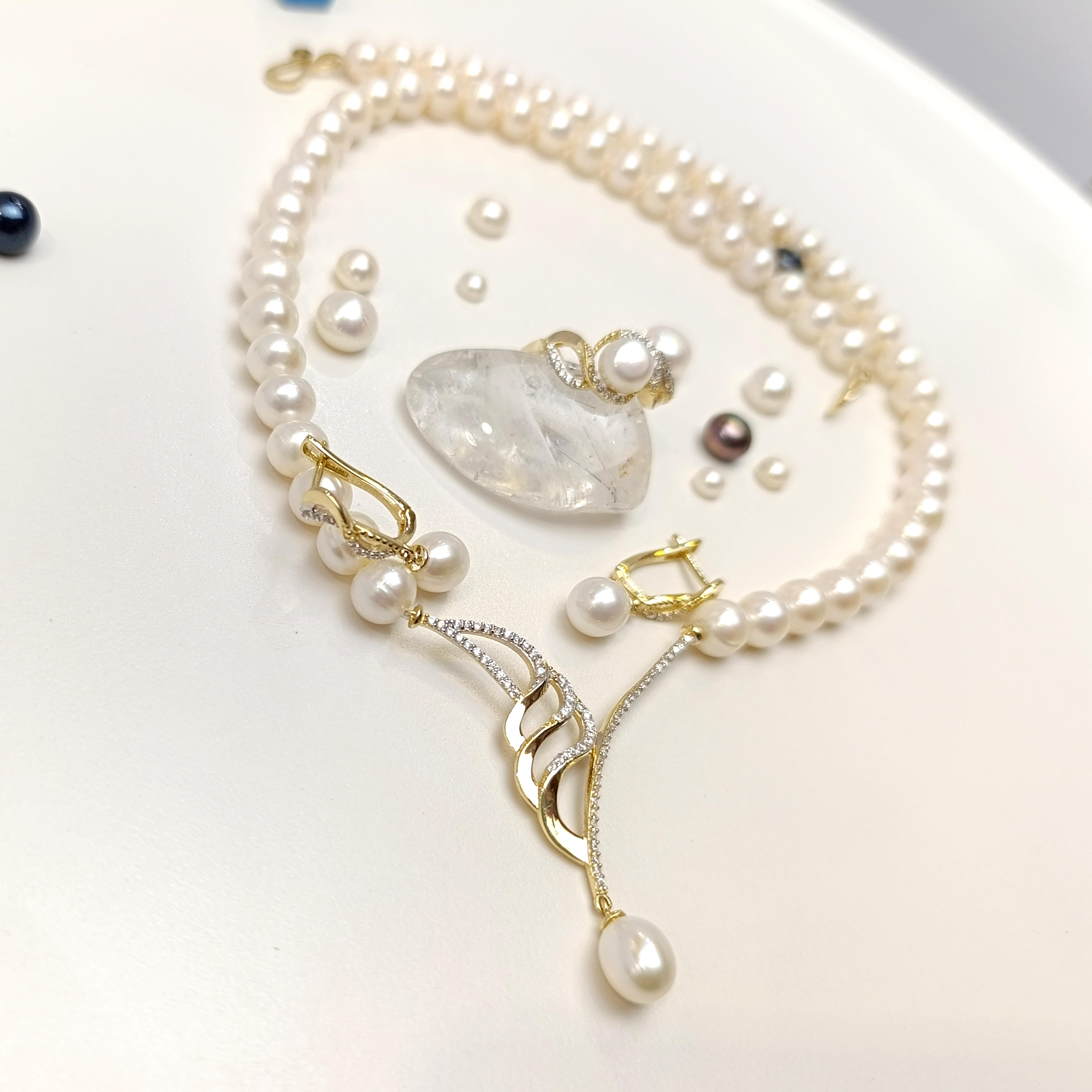 Gerçek İnci Taşlı Set Takım 14 Ayar Altın HD VİDEOLU