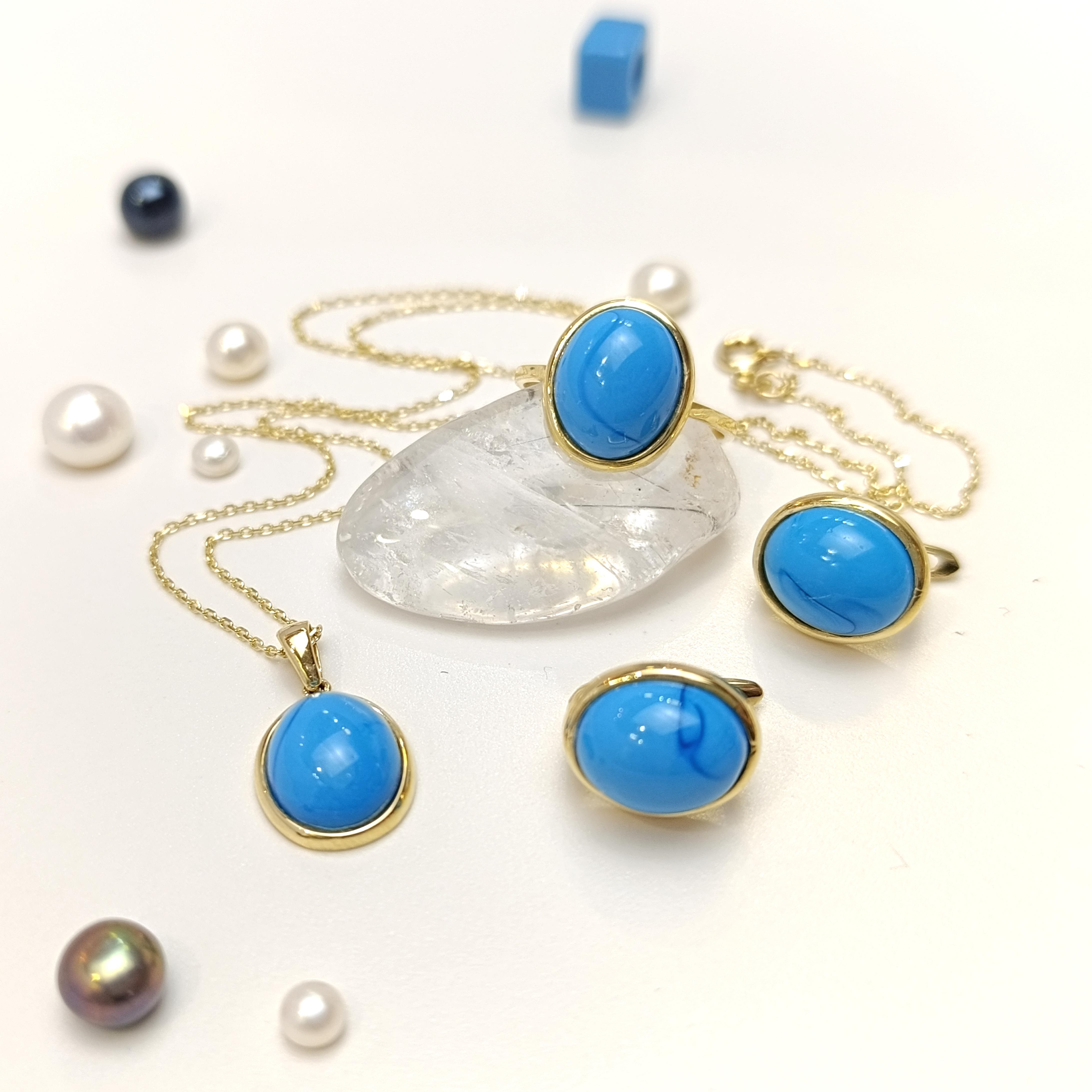 Mavi Taşlı Set Takım 14 Ayar Altın HD VİDEOLU