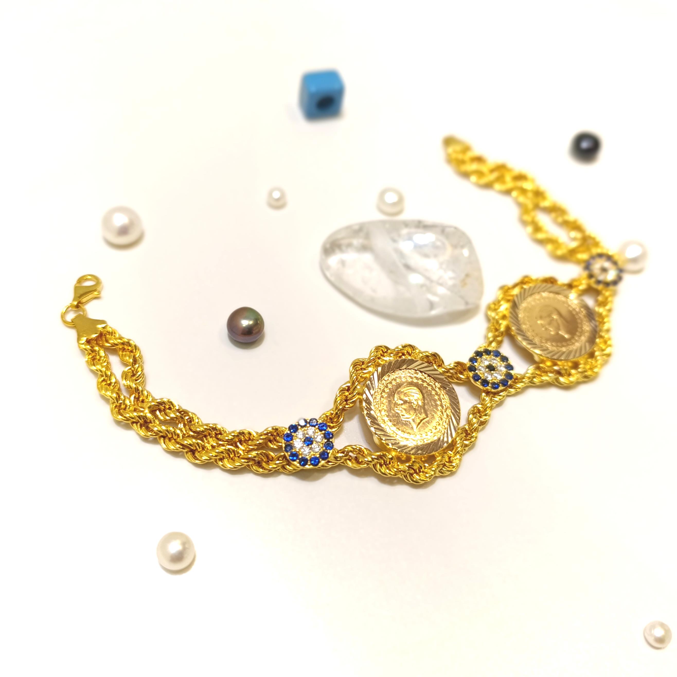 İki Çeyrek Altınlı Halat Zincirli Bileklik 22 Ayar ve Zincir 14 Ayar Altın HD VİDEOLU