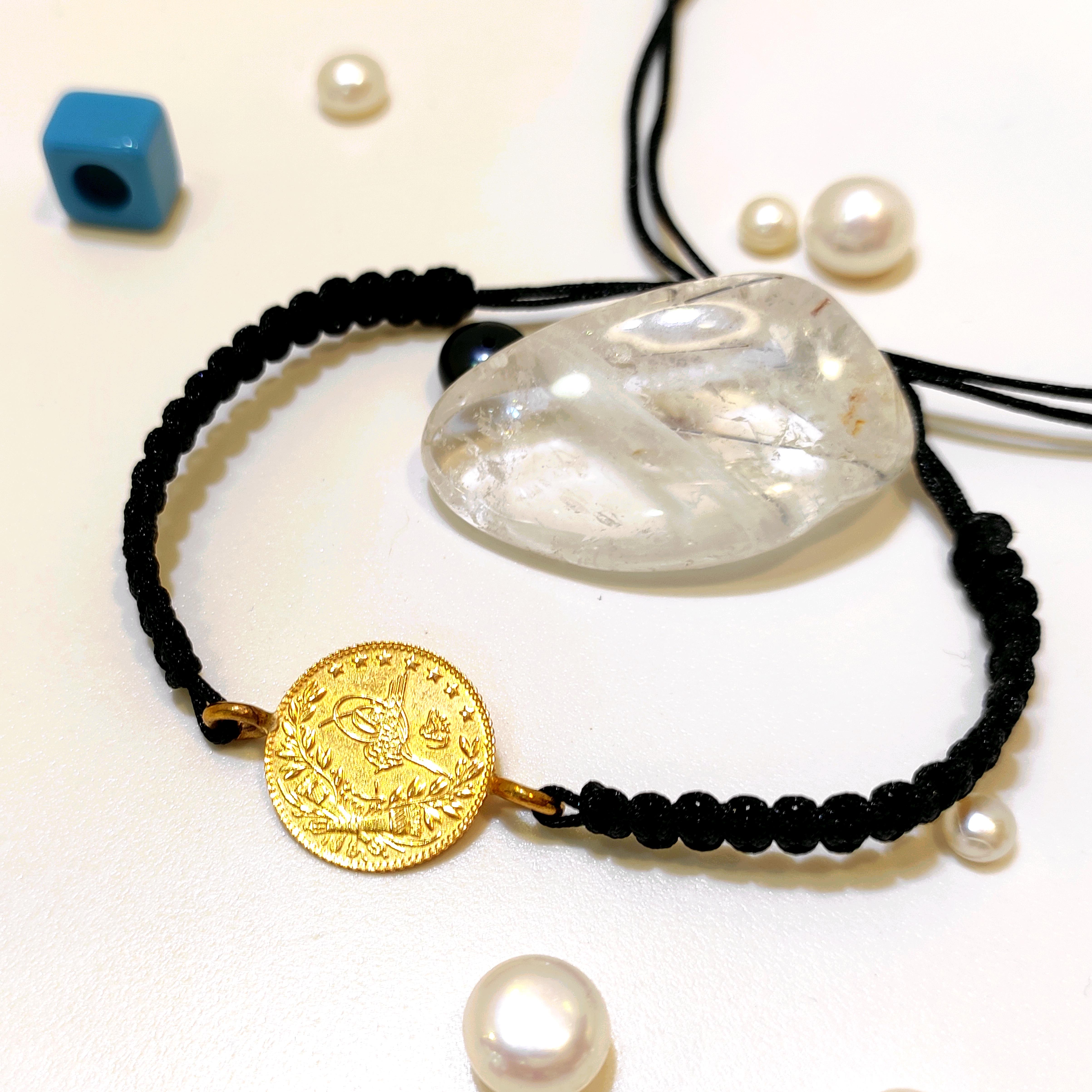 Reşat Çeyrek Altınlı Siyah İnce Makrome Örgü Bileklik HD VİDEOLU