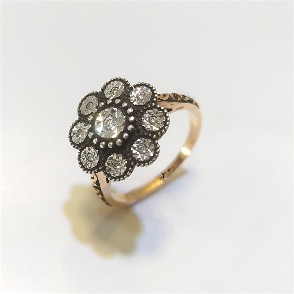 0.11ct Elmas Efekli Gül Modeli Yüzük 8K Altın