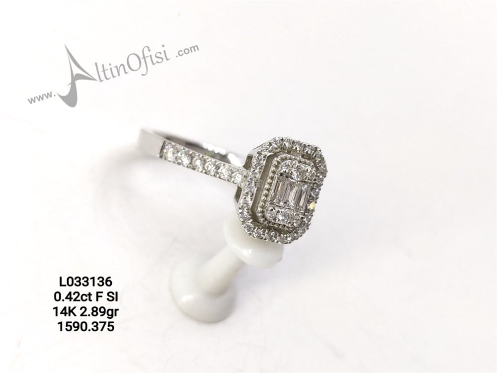 Baget Taşlı Pırlanta Yüzük 0,42ct F 14 K Altın 2,89 gr