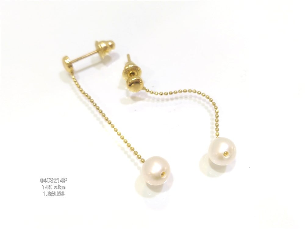 İnci Zincir Küpe 14 Ayar Altın