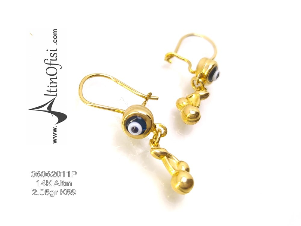 Kiraz Göz Boncuklu Küpe 14 Ayar Altın