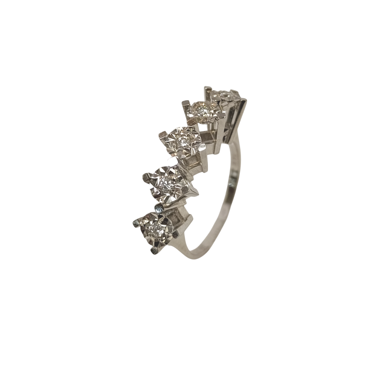 0.20ct Efekli Beş Taş Pırlanta Taşlı Yüzük 14 Ayar Altın HD VİDEOLU